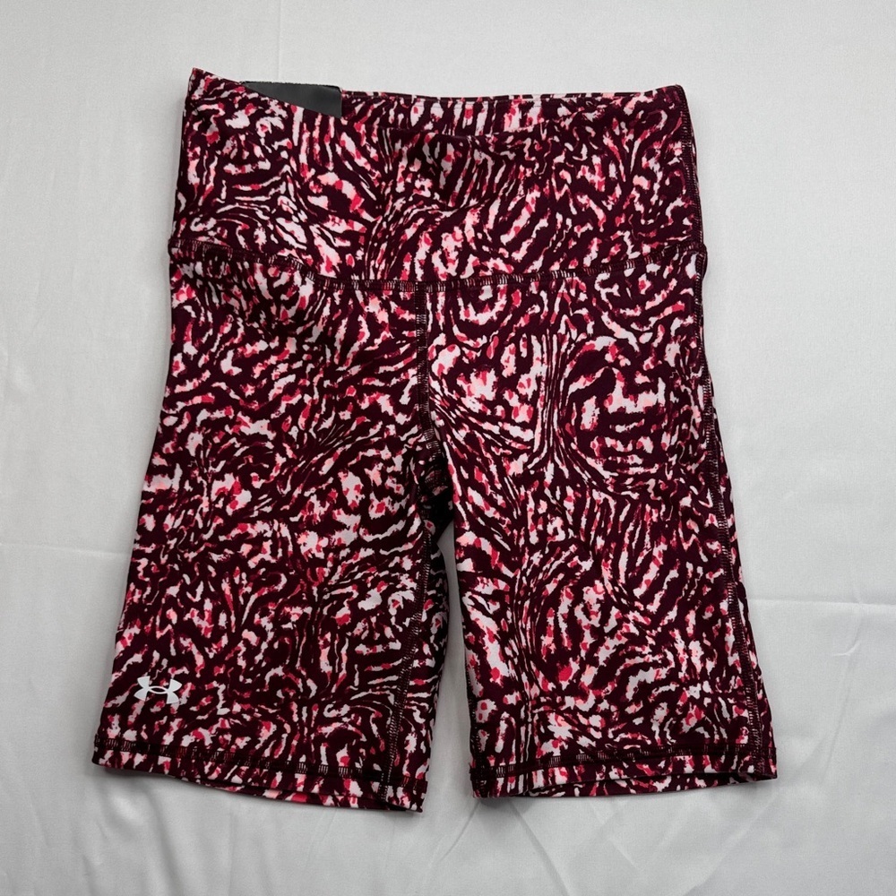 Under Armour Maroon Pink Patterned Shorts high rise bike short size small NEW